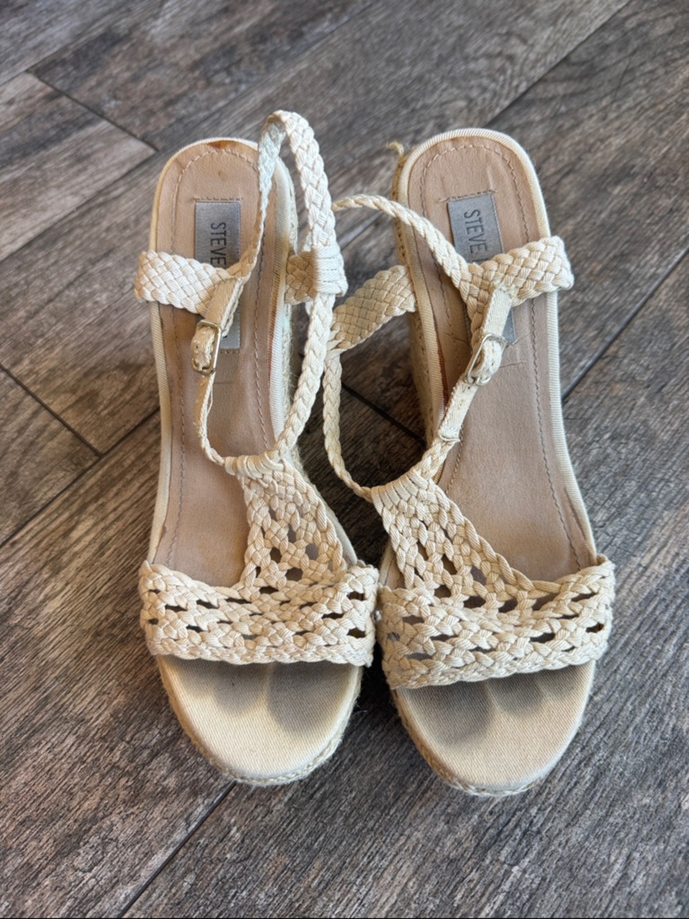 Steve Madden Braided Cream Espadrille Wedge Sandals